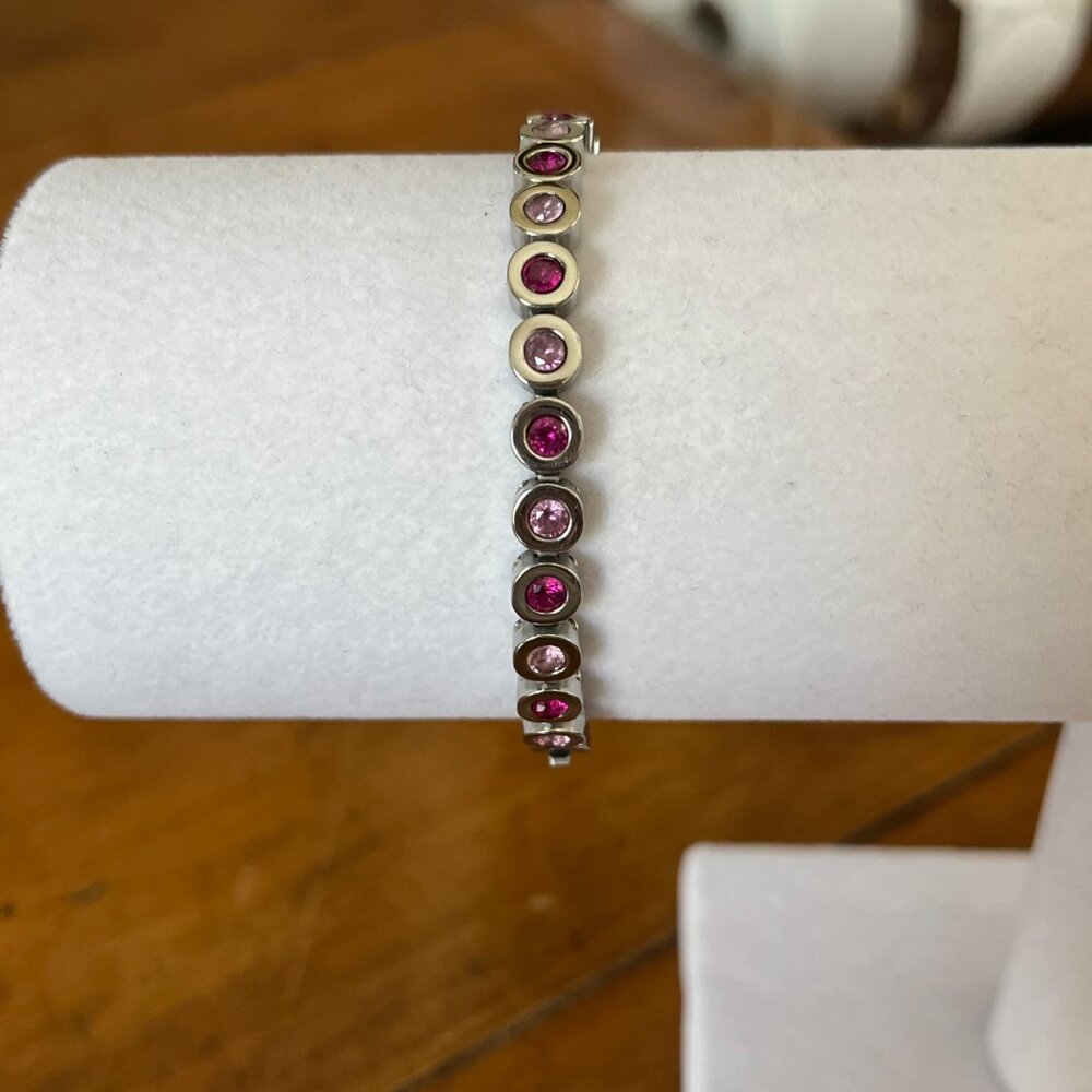 Rustic Cuff GsilvTone Angeline Tennis Bracelet W/ Amethyst Shades of Crystals 7"
